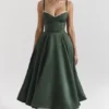 Mademoiselle Forest Green Satin Tulle Midi Dress Mademoiselle Forest Green Satin Tulle Midi Dress