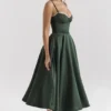 Mademoiselle Forest Green Satin Tulle Midi Dress Mademoiselle Forest Green Satin Tulle Midi Dress