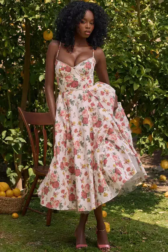 Mademoiselle Italian Rose Print Tulle Midi Dress Mademoiselle Italian Rose Print Tulle Midi Dress