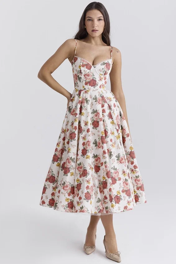 Mademoiselle Italian Rose Print Tulle Midi Dress Mademoiselle Italian Rose Print Tulle Midi Dress