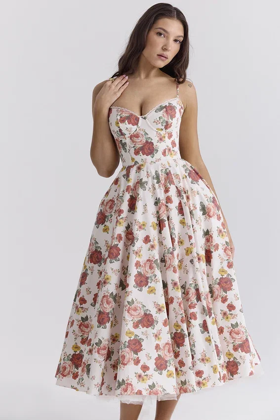 Mademoiselle Italian Rose Print Tulle Midi Dress Mademoiselle Italian Rose Print Tulle Midi Dress