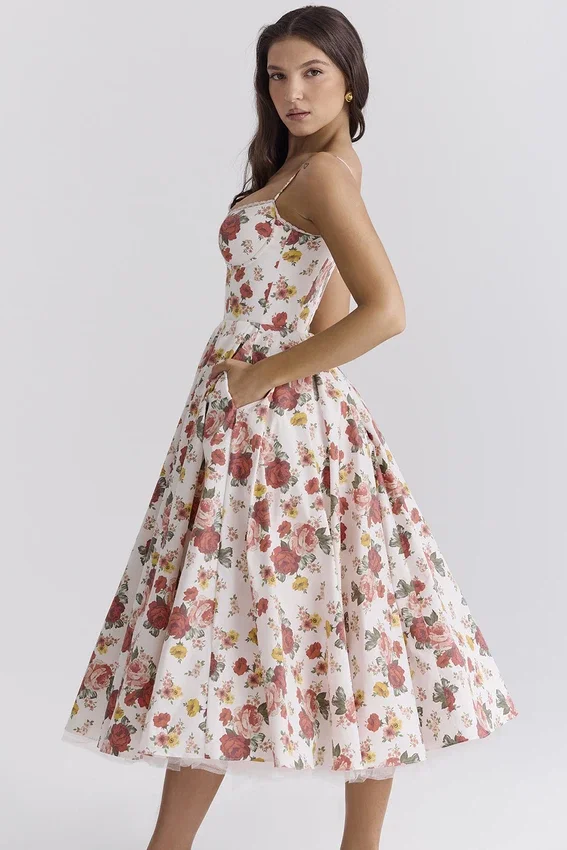 Mademoiselle Italian Rose Print Tulle Midi Dress Mademoiselle Italian Rose Print Tulle Midi Dress