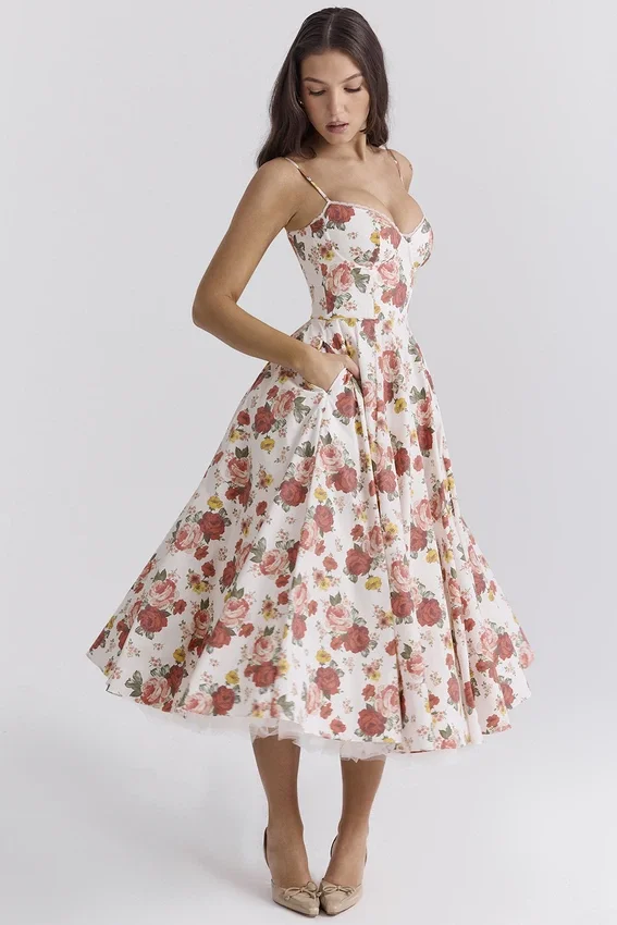 Mademoiselle Italian Rose Print Tulle Midi Dress Mademoiselle Italian Rose Print Tulle Midi Dress