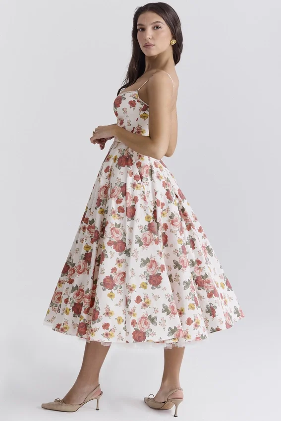 Mademoiselle Italian Rose Print Tulle Midi Dress Mademoiselle Italian Rose Print Tulle Midi Dress