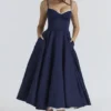 Mademoiselle Navy Satin Tulle Midi Dress Mademoiselle Navy Satin Tulle Midi Dress