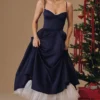 Mademoiselle Navy Satin Tulle Midi Dress Mademoiselle Navy Satin Tulle Midi Dress