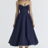 Mademoiselle Navy Satin Tulle Midi Dress Mademoiselle Navy Satin Tulle Midi Dress