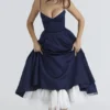 Mademoiselle Navy Satin Tulle Midi Dress Mademoiselle Navy Satin Tulle Midi Dress