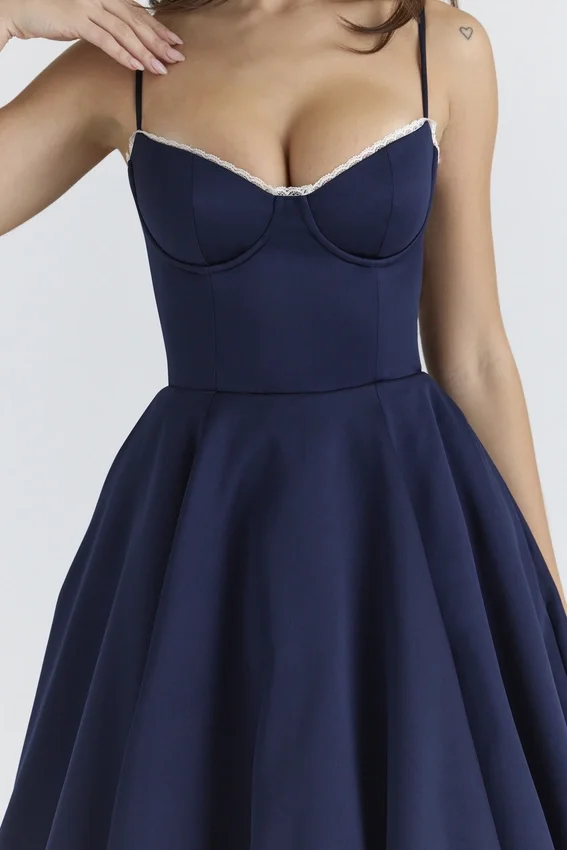 Mademoiselle Navy Satin Tulle Midi Dress Mademoiselle Navy Satin Tulle Midi Dress