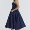 Mademoiselle Navy Satin Tulle Midi Dress Mademoiselle Navy Satin Tulle Midi Dress