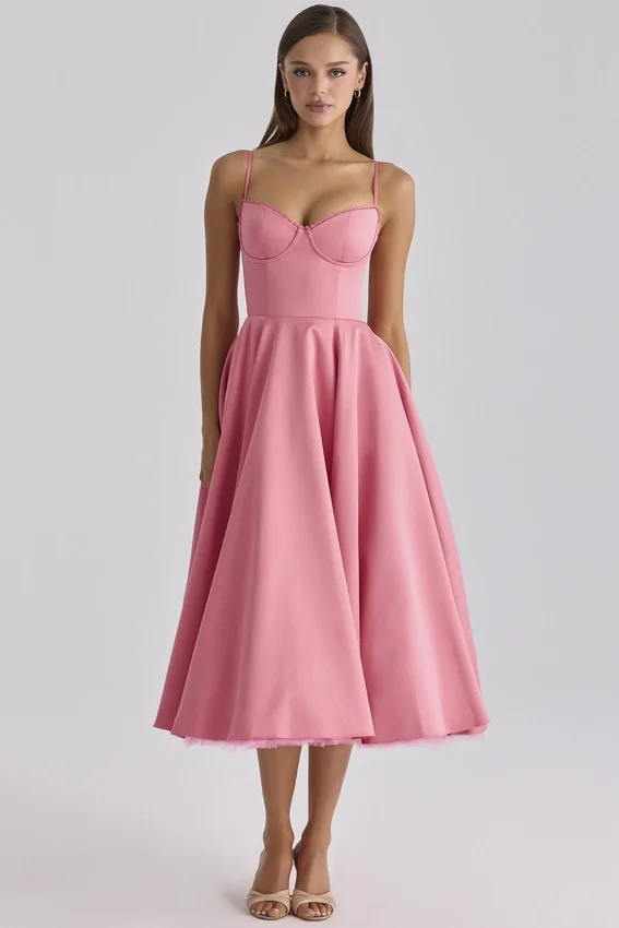 Mademoiselle Raspberry Satin Tulle Midi Dress Mademoiselle Raspberry Satin Tulle Midi Dress