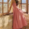 Mademoiselle Raspberry Satin Tulle Midi Dress Mademoiselle Raspberry Satin Tulle Midi Dress