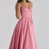 Mademoiselle Raspberry Satin Tulle Midi Dress Mademoiselle Raspberry Satin Tulle Midi Dress