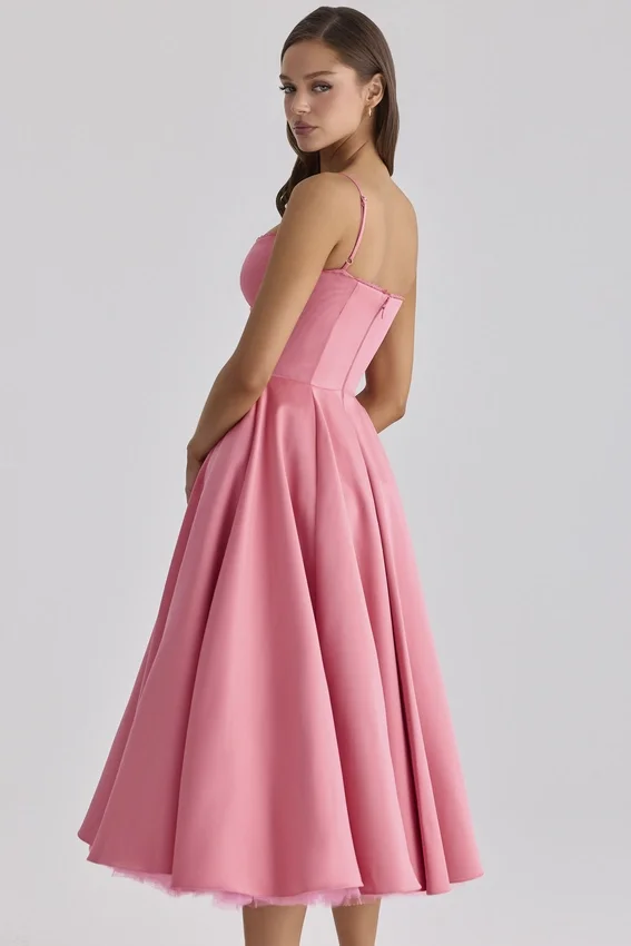 Mademoiselle Raspberry Satin Tulle Midi Dress Mademoiselle Raspberry Satin Tulle Midi Dress