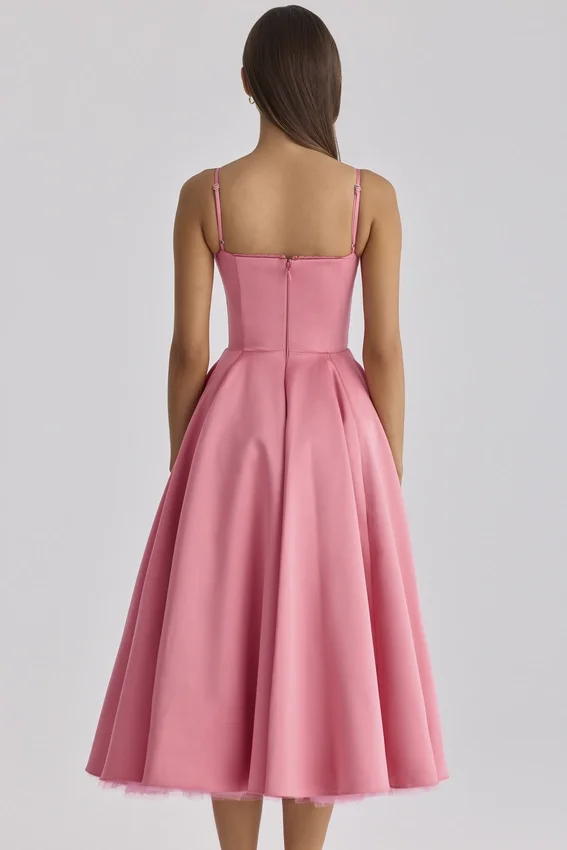 Mademoiselle Raspberry Satin Tulle Midi Dress Mademoiselle Raspberry Satin Tulle Midi Dress