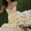 Mademoiselle Sunshine Yellow Satin Tulle Midi Dress Mademoiselle Sunshine Yellow Satin Tulle Midi Dress