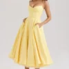 Mademoiselle Sunshine Yellow Satin Tulle Midi Dress Mademoiselle Sunshine Yellow Satin Tulle Midi Dress