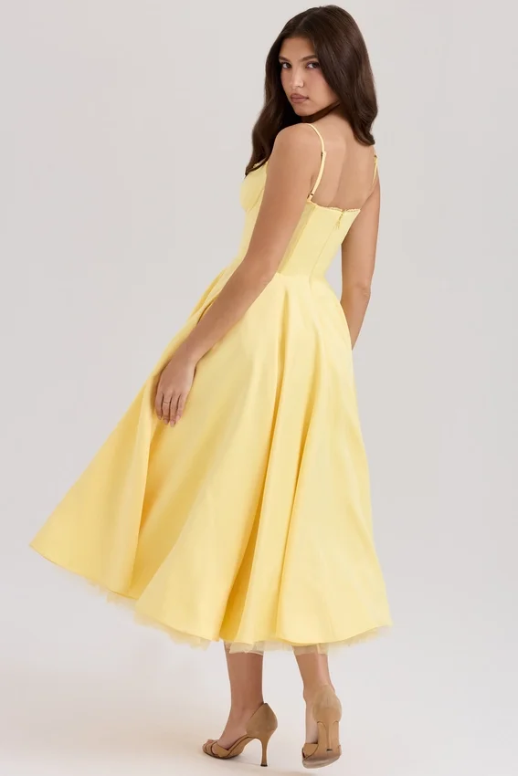 Mademoiselle Sunshine Yellow Satin Tulle Midi Dress Mademoiselle Sunshine Yellow Satin Tulle Midi Dress
