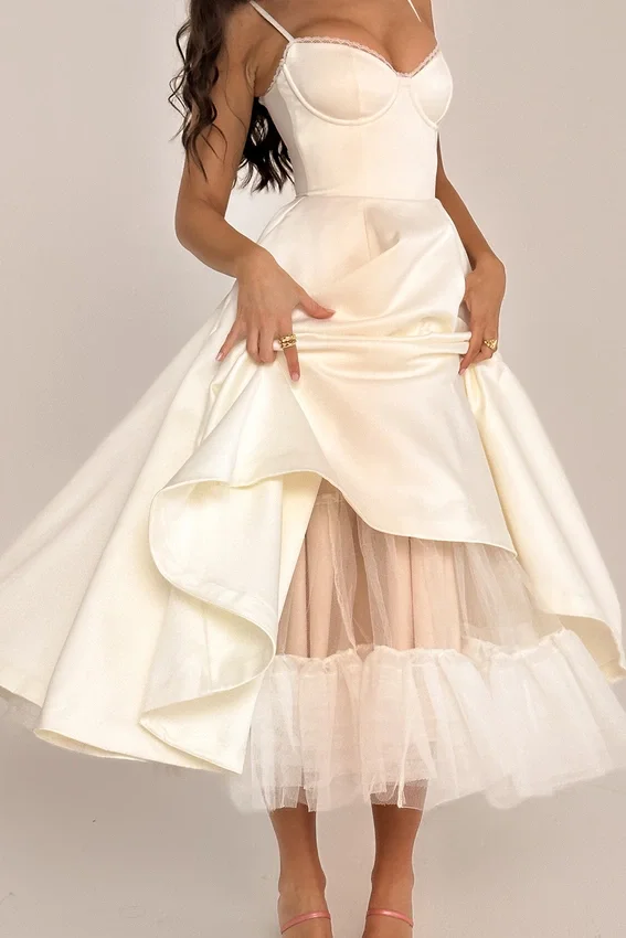 Mademoiselle White Tulle Midi Dress Mademoiselle White Tulle Midi Dress