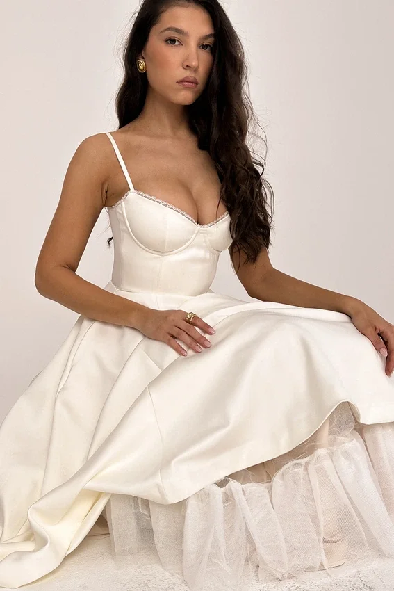 Mademoiselle White Tulle Midi Dress Mademoiselle White Tulle Midi Dress