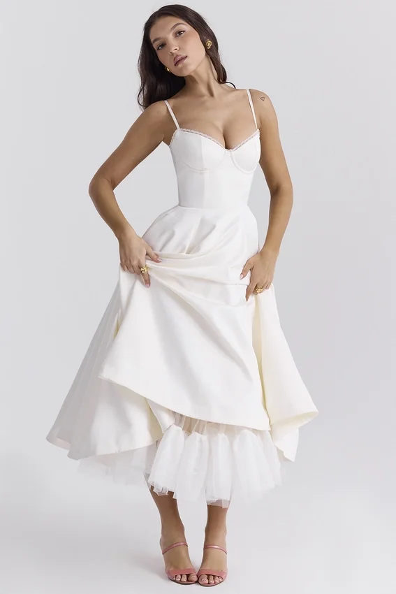 Mademoiselle White Tulle Midi Dress Mademoiselle White Tulle Midi Dress