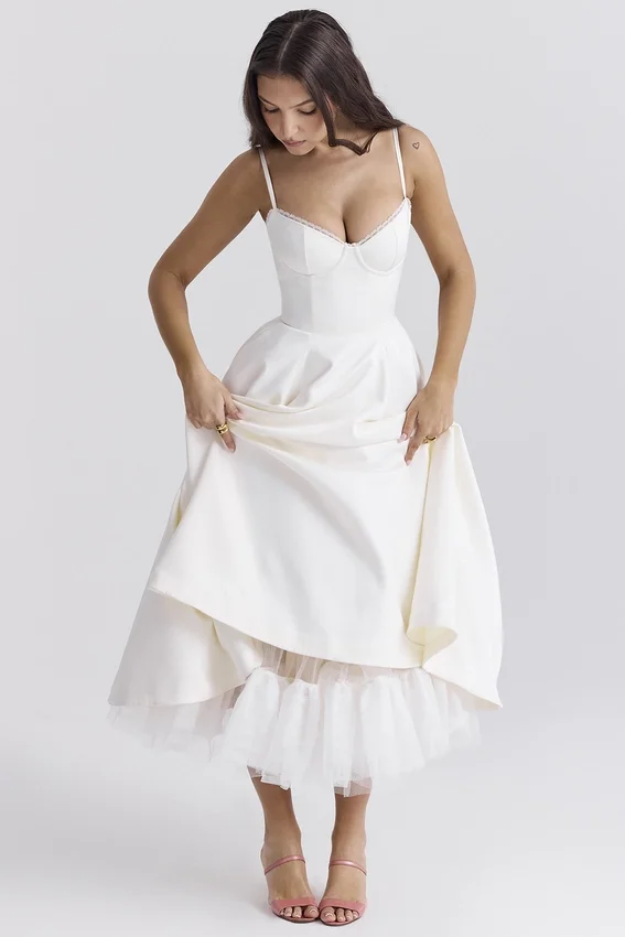 Mademoiselle White Tulle Midi Dress Mademoiselle White Tulle Midi Dress