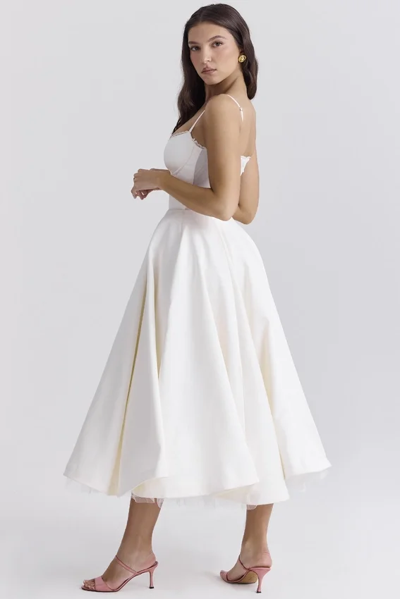 Mademoiselle White Tulle Midi Dress Mademoiselle White Tulle Midi Dress