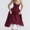 Mademoiselle Wine Satin Tulle Midi Dress Mademoiselle Wine Satin Tulle Midi Dress