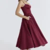 Mademoiselle Wine Satin Tulle Midi Dress Mademoiselle Wine Satin Tulle Midi Dress