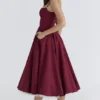 Mademoiselle Wine Satin Tulle Midi Dress Mademoiselle Wine Satin Tulle Midi Dress