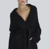 Madison Black Pure Wool Draped Front Cardigan