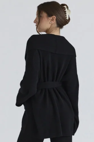 Madison Black Pure Wool Draped Front Cardigan
