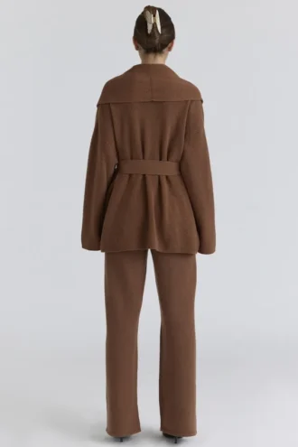 Madison Tan Pure Wool Draped Front Cardigan