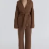 Madison Tan Pure Wool Draped Front Cardigan