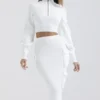 Maeve White Ribbed Knit Cargo Skirt