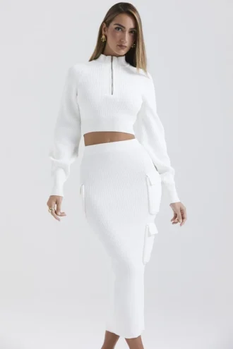 Maeve White Ribbed Knit Cargo Skirt Maeve White Ribbed Knit Cargo Skirt