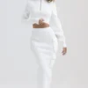 Maeve White Ribbed Knit Cargo Skirt