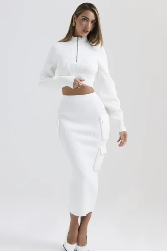Maeve White Ribbed Knit Cargo Skirt Maeve White Ribbed Knit Cargo Skirt