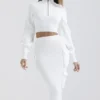 Maeve White Ribbed Knit Cargo Skirt