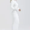 Maeve White Ribbed Knit Cargo Skirt