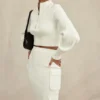 Maeve White Ribbed Knit Cargo Skirt
