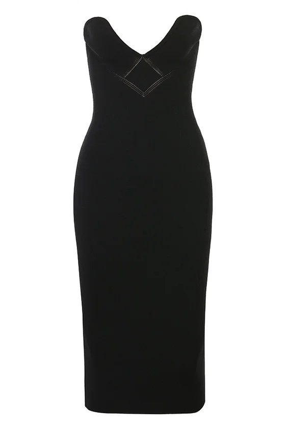 Magdalena Black Strapless Midi Dress Magdalena Black Strapless Midi Dress