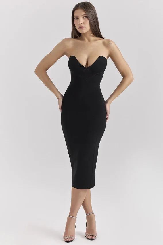 Magdalena Black Strapless Midi Dress Magdalena Black Strapless Midi Dress