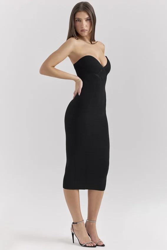 Magdalena Black Strapless Midi Dress Magdalena Black Strapless Midi Dress