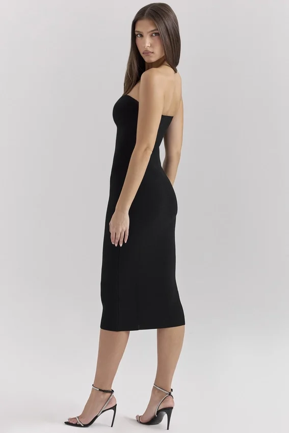 Magdalena Black Strapless Midi Dress Magdalena Black Strapless Midi Dress