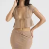 Maia Shimmer Cafe Au Lait Tie Front Top