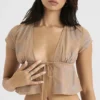 Maia Shimmer Cafe Au Lait Tie Front Top
