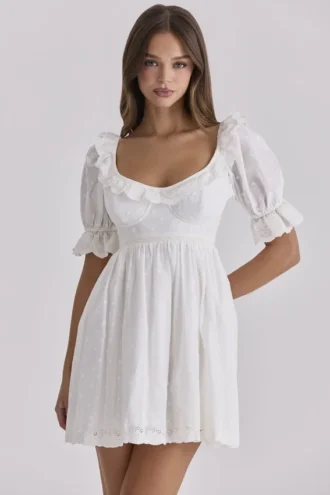 Maisie White Broderie Anglaise Regency Babydoll Mini Dress