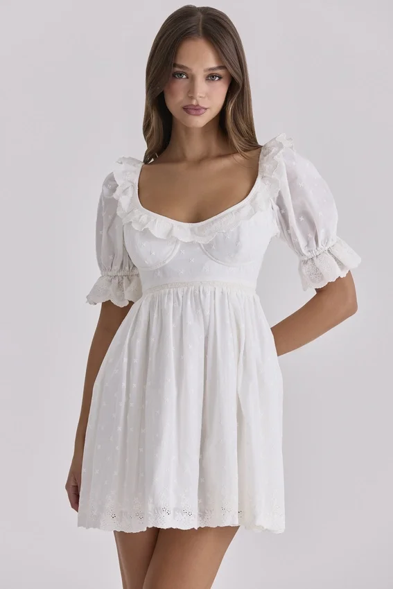 Maisie White Broderie Anglaise Regency Babydoll Mini Dress Maisie White Broderie Anglaise Regency Babydoll Mini Dress
