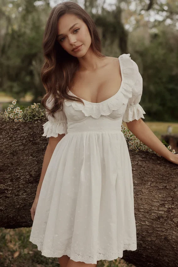Maisie White Broderie Anglaise Regency Babydoll Mini Dress Maisie White Broderie Anglaise Regency Babydoll Mini Dress